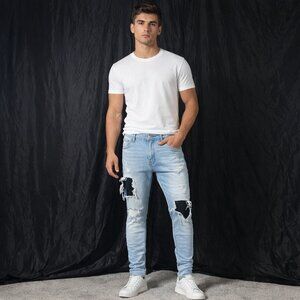Men distressed Ripped denim jeans